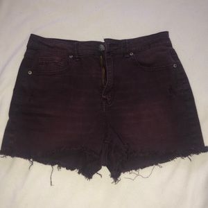 Tokyo Darling Maroon Distressed High Rise Shorts